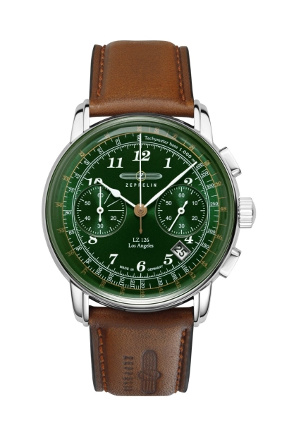 Zeppelin Herrenuhr LZ-126 Chronograph Leder Grün 7614-4